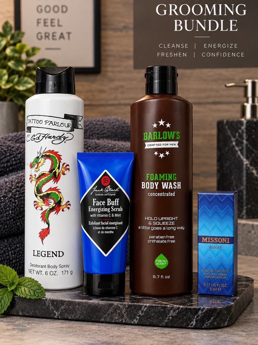 Ed Hardy Men's Deodorant Spray - Barlow's Body Wash, Missoni Wave, Jack Black